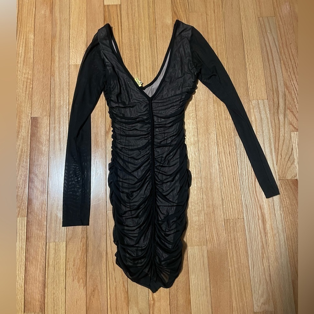 A+ Ellen Black Mesh Long Sleeve Dress Size Small